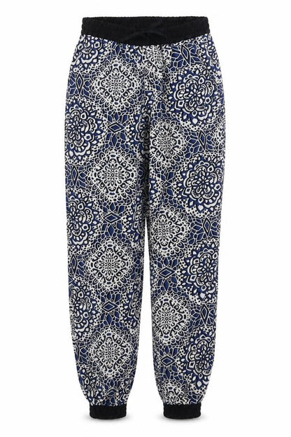 Topshop Womens Blue Geometric Polyester Jogger Trousers Size 8 L27 in Regular Drawstring