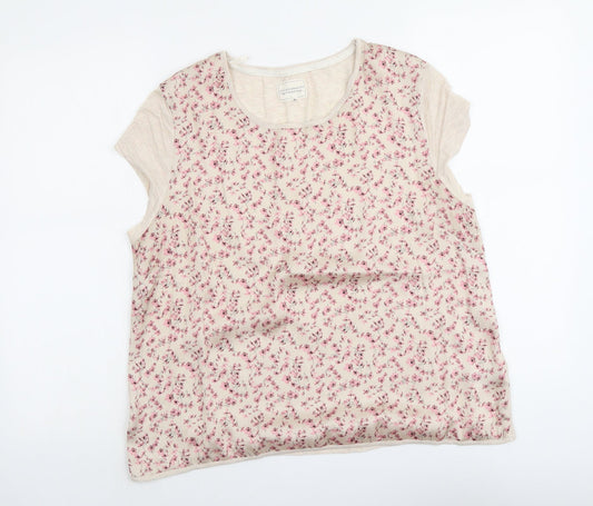 NEXT Womens Beige Floral Polyester Basic Blouse Size 12 Round Neck