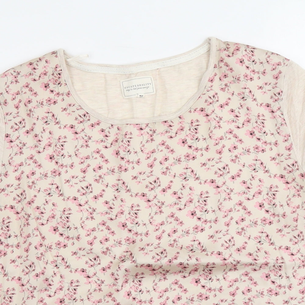 NEXT Womens Beige Floral Polyester Basic Blouse Size 12 Round Neck