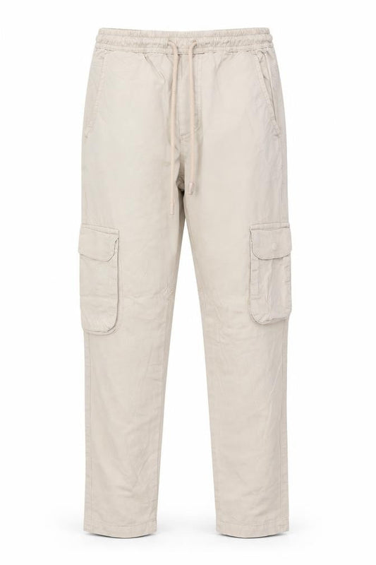Brave Soul Womens Beige Cotton Cargo Trousers Size 24 in L29 in Regular Drawstring - Elastic Waist