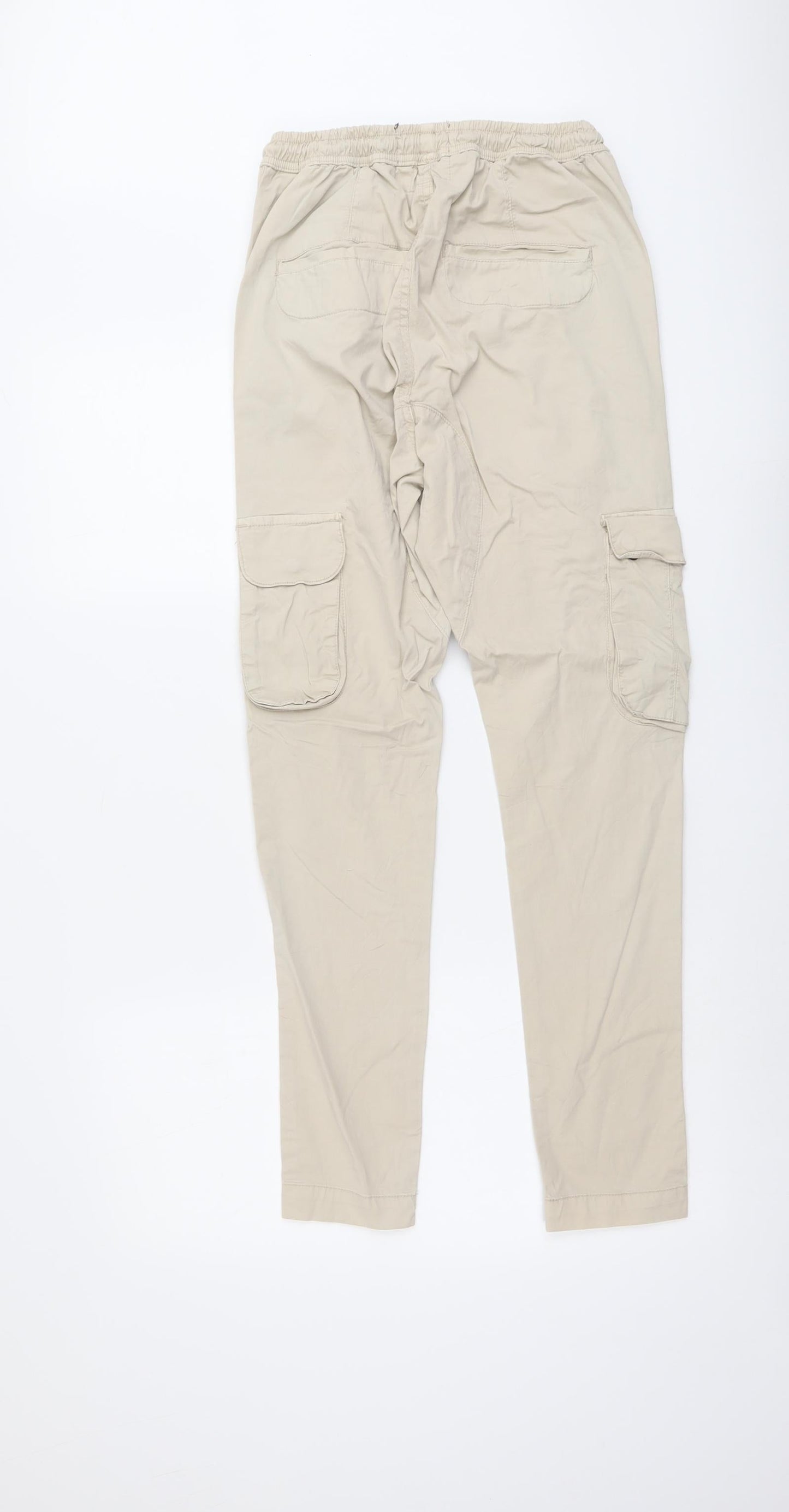 Brave Soul Womens Beige Cotton Cargo Trousers Size 24 in L29 in Regular Drawstring - Elastic Waist