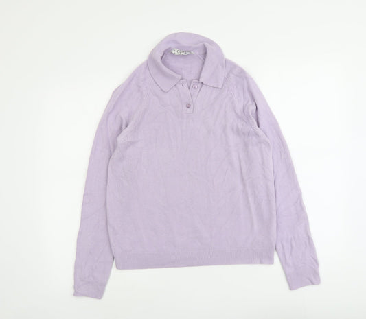 Tigi Womens Purple Collared Acrylic Pullover Jumper Size 14