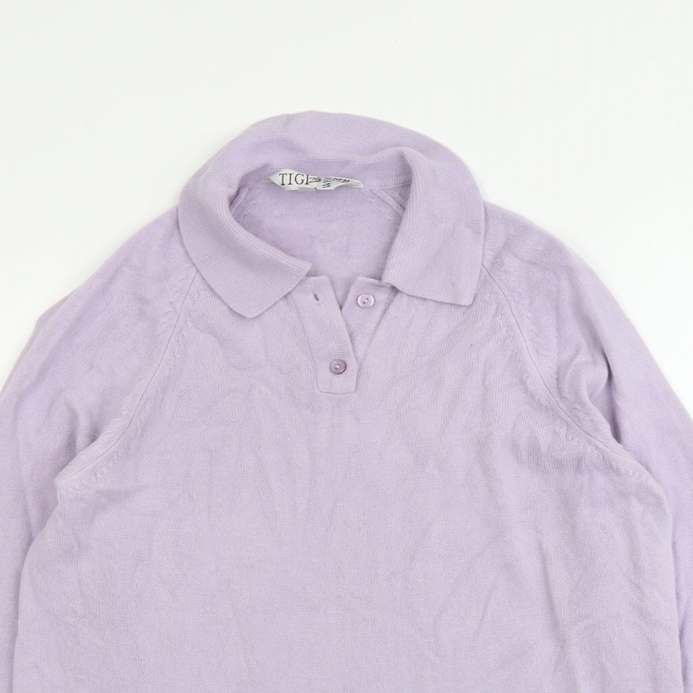 Tigi Womens Purple Collared Acrylic Pullover Jumper Size 14