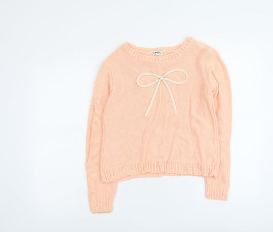 Miss Selfridge Womens Orange Round Neck Acrylic Pullover Jumper Size 14
