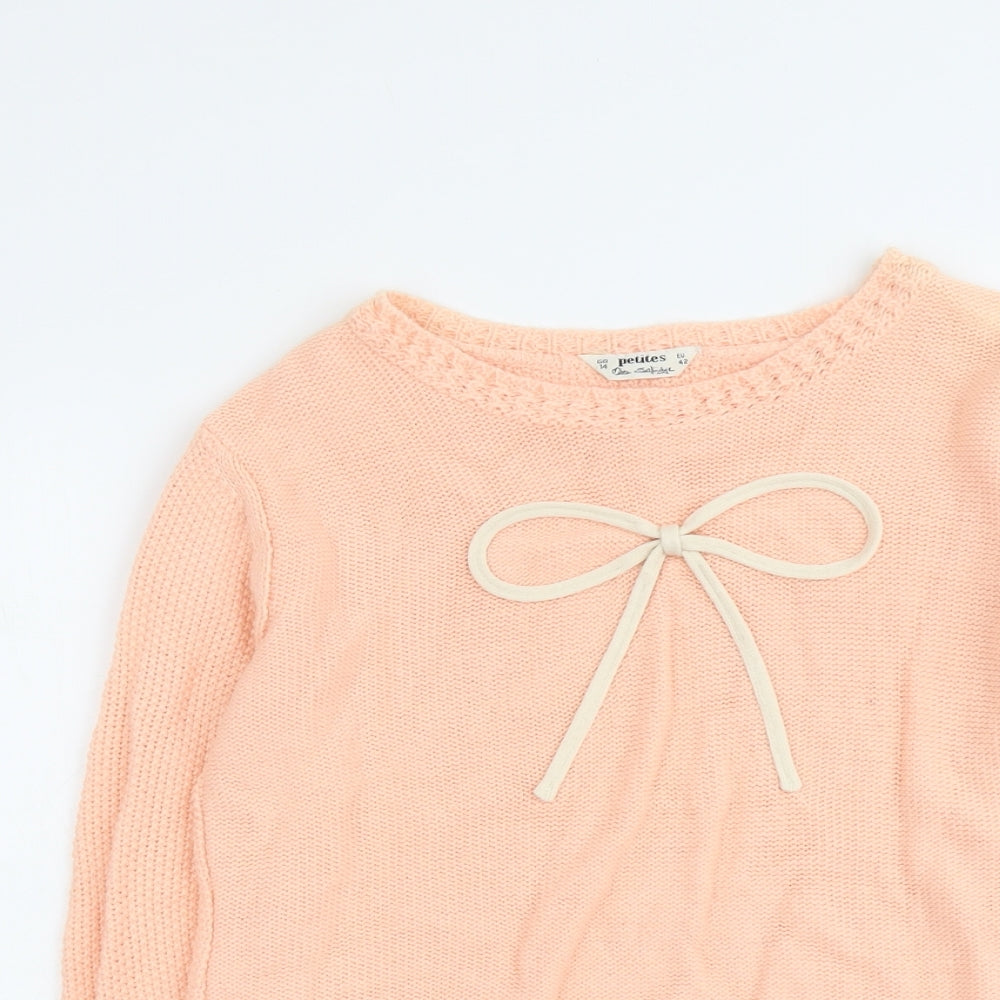Miss Selfridge Womens Orange Round Neck Acrylic Pullover Jumper Size 14