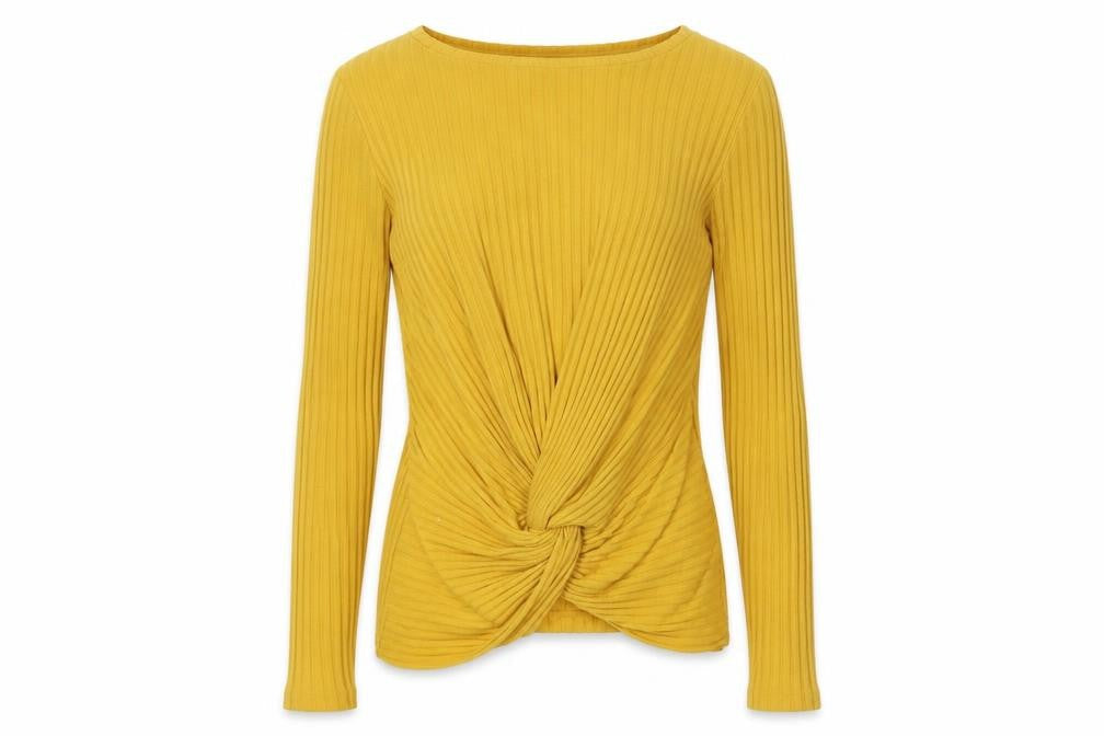 New Look Womens Yellow Boat Neck Polyester Pullover Jumper Size 6 - Knot Front
