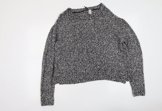 H&M Womens Grey Round Neck Acrylic Pullover Jumper Size L