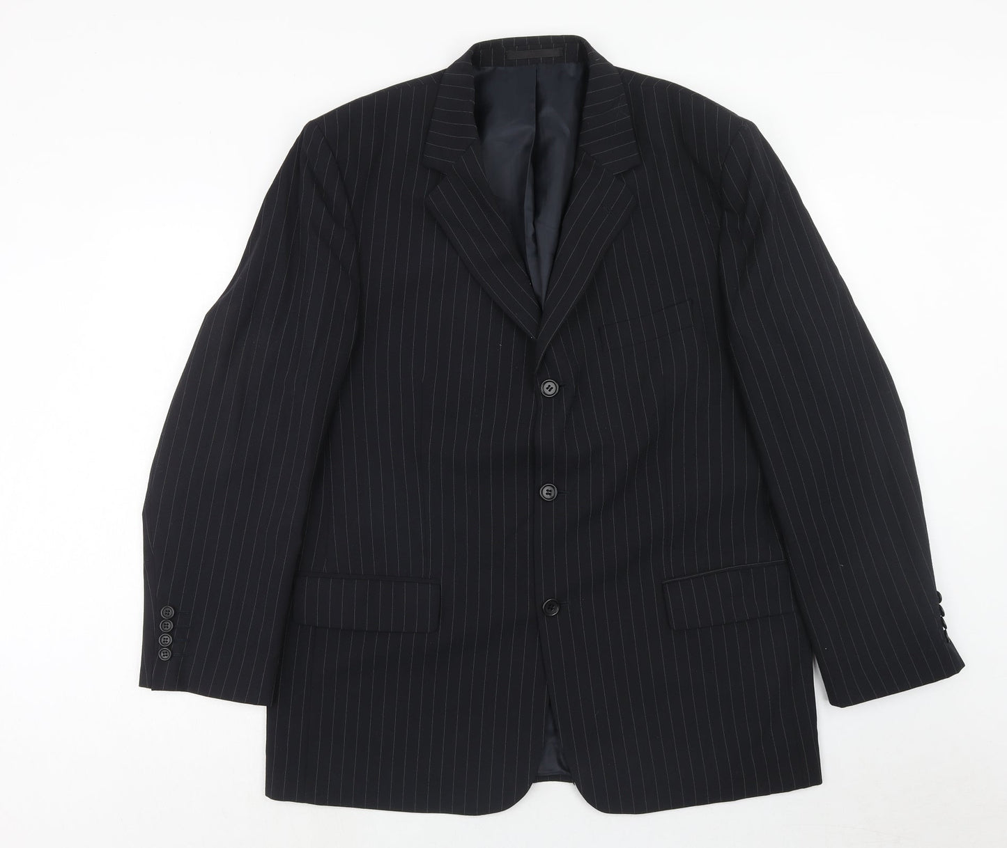 SMITHYS Mens Black Striped Wool Jacket Suit Jacket Size 44 Regular