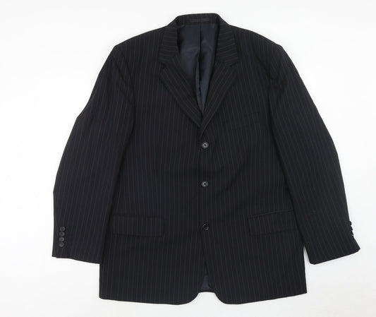 SMITHYS Mens Black Striped Wool Jacket Suit Jacket Size 44 Regular