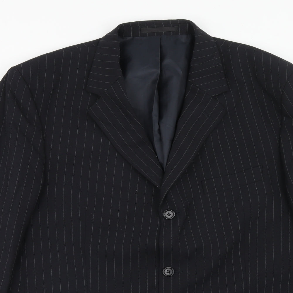 SMITHYS Mens Black Striped Wool Jacket Suit Jacket Size 44 Regular