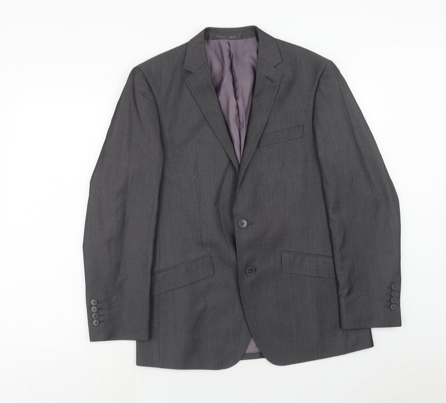 F&F Mens Grey Striped Polyester Jacket Suit Jacket Size 38 Regular