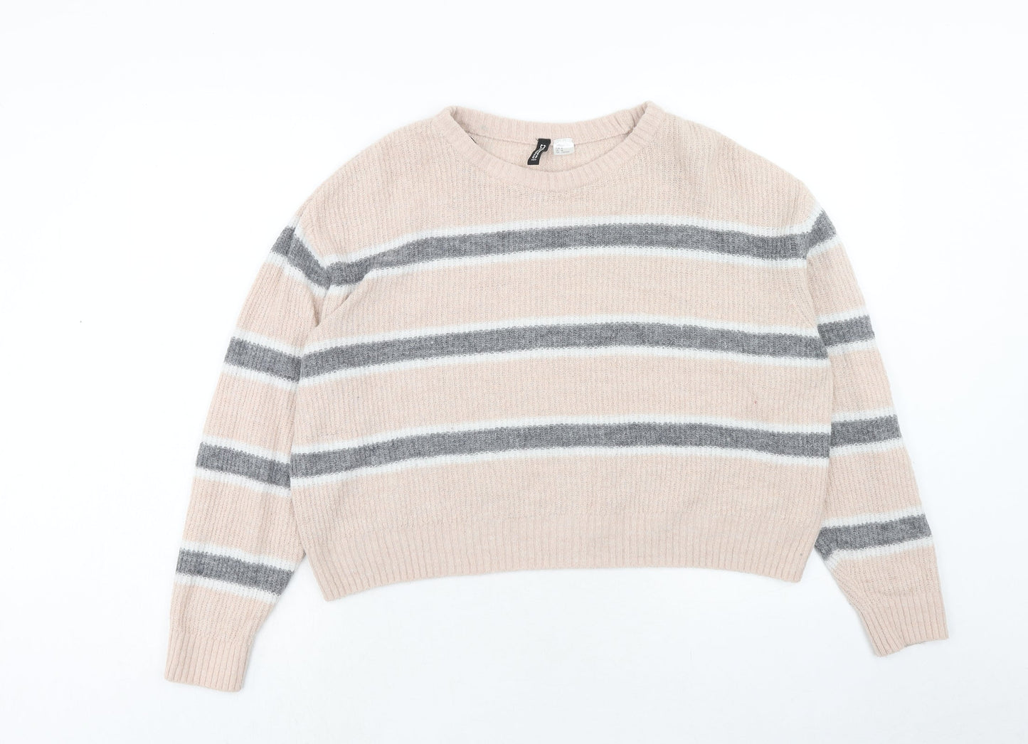 H&M Womens Pink Boat Neck Striped Acrylic Pullover Jumper Size M