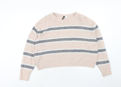H&M Womens Pink Boat Neck Striped Acrylic Pullover Jumper Size M