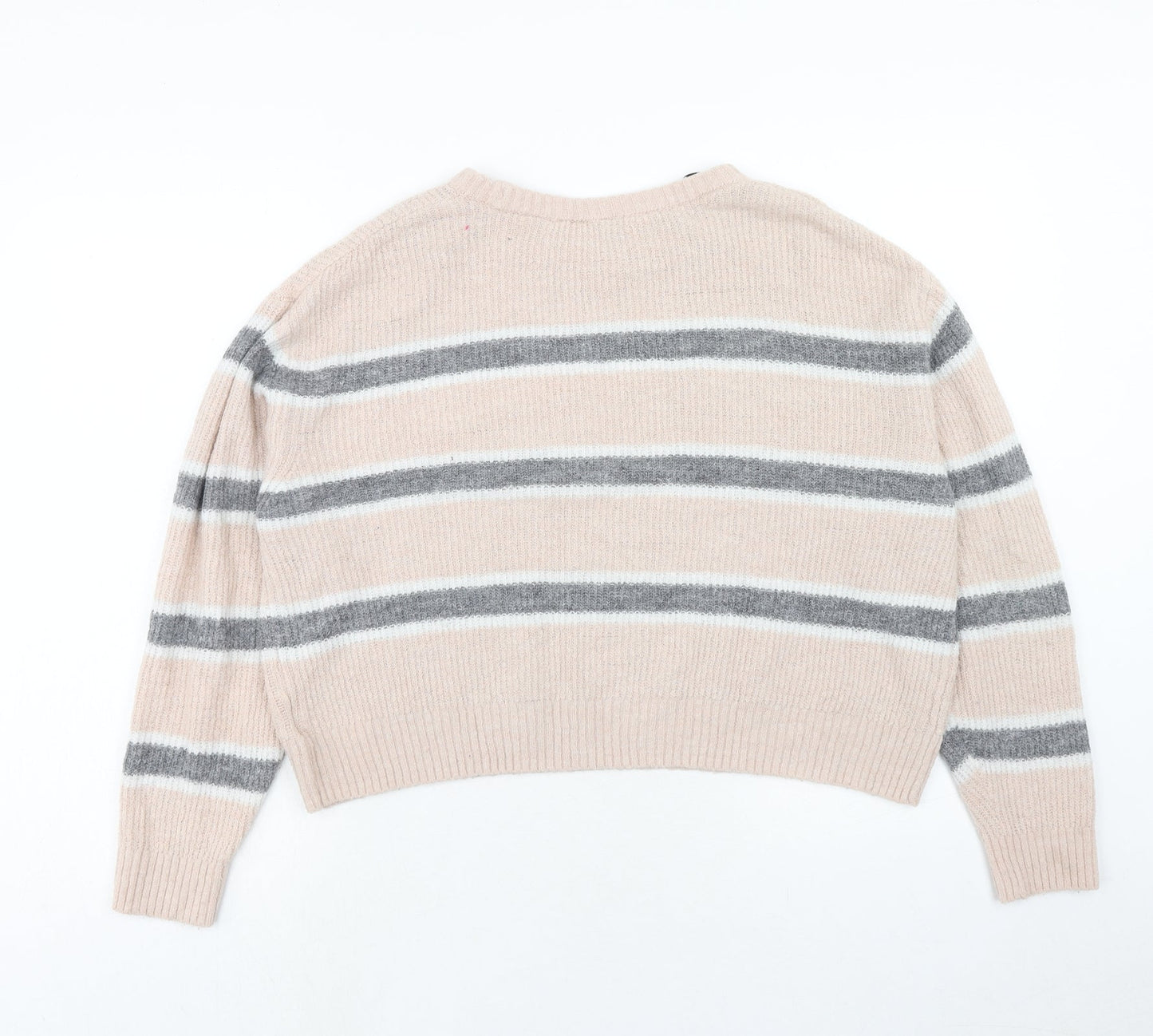 H&M Womens Pink Boat Neck Striped Acrylic Pullover Jumper Size M