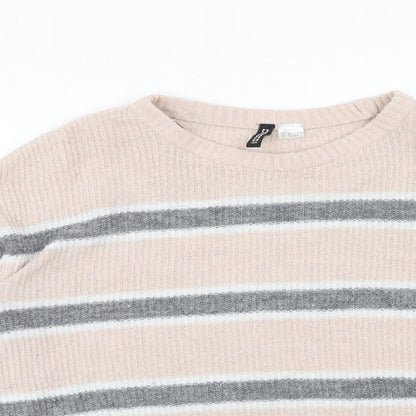H&M Womens Pink Boat Neck Striped Acrylic Pullover Jumper Size M