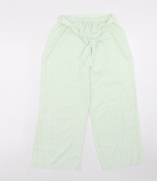 Boohoo Womens Green Polka Dot Polyester Trousers Size 8 Regular Tie