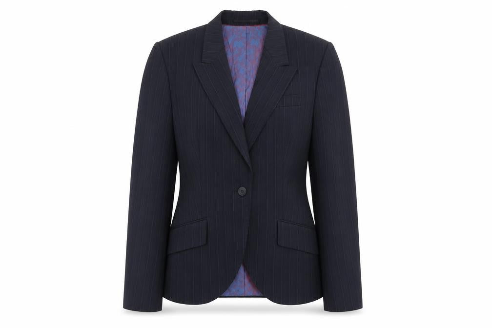 Waredrobe Womens Blue Striped Polyester Jacket Suit Jacket Size 12