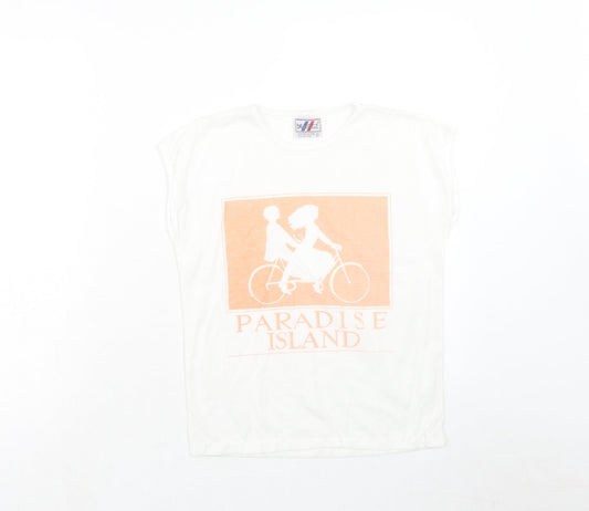 Bavarridge Womens White Polyester Basic T-Shirt Size 4 Round Neck - Paradise Island