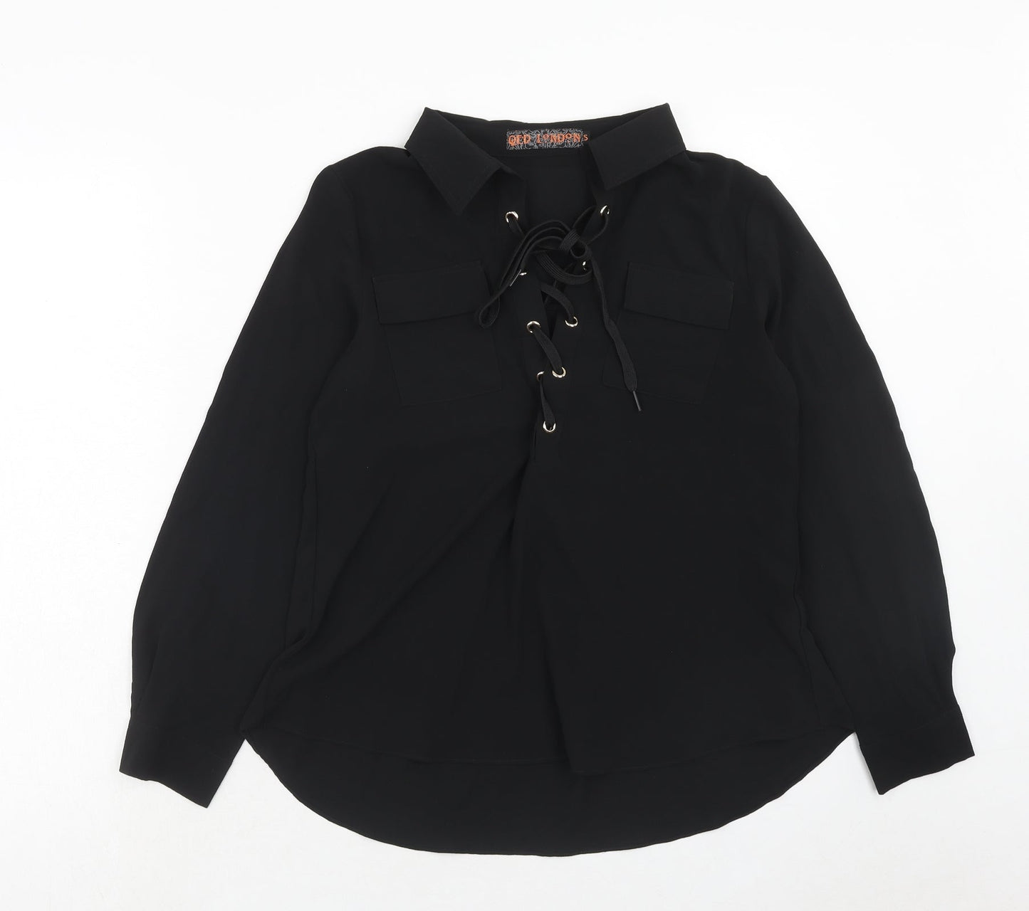 QED London Womens Black Polyester Basic Blouse Size S Collared