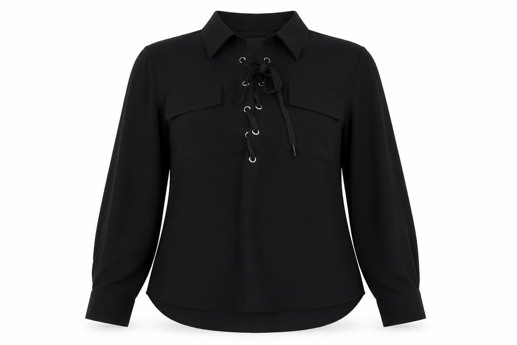 QED London Womens Black Polyester Basic Blouse Size S Collared