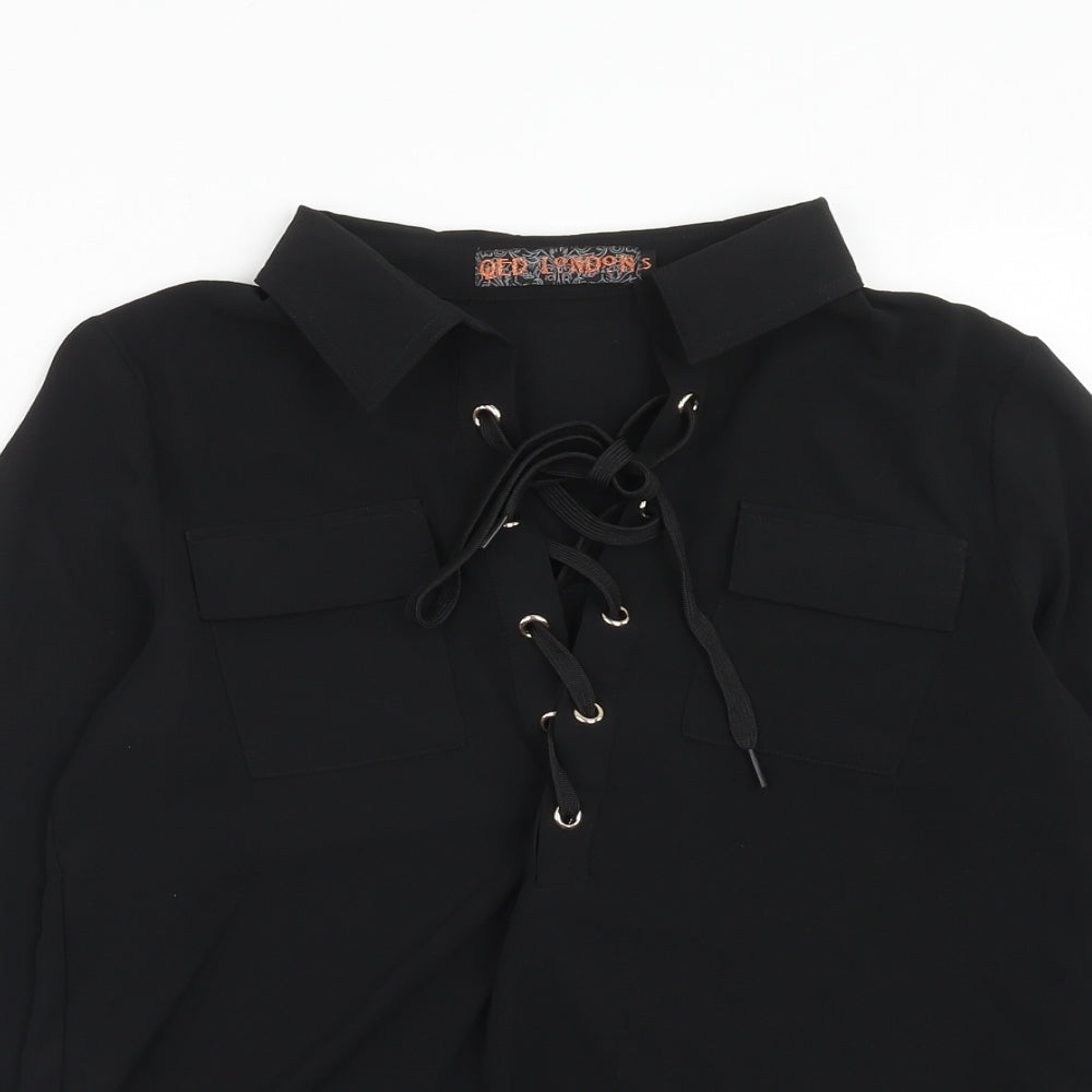 QED London Womens Black Polyester Basic Blouse Size S Collared