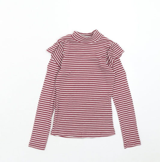 Mataan Girls Pink Striped Cotton Basic T-Shirt Size 7 Years Mock Neck Pullover