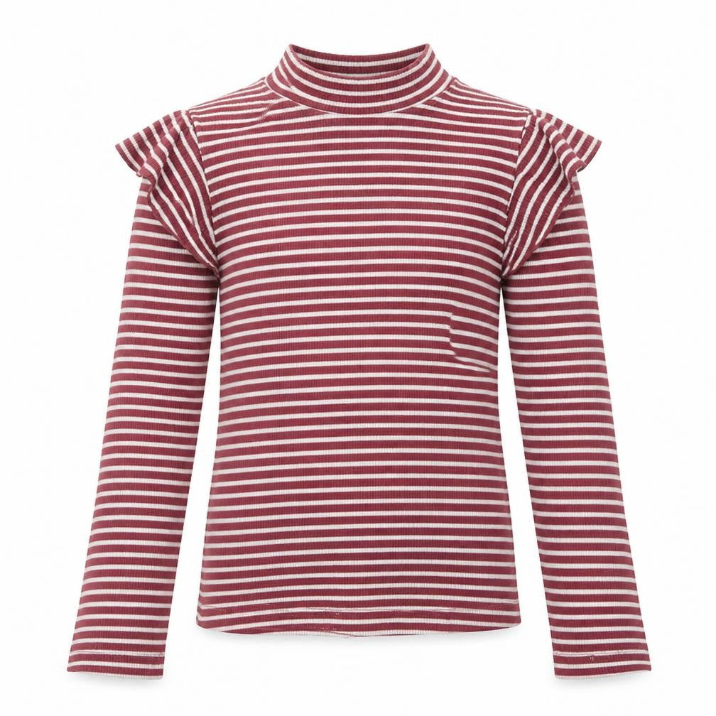 Mataan Girls Pink Striped Cotton Basic T-Shirt Size 7 Years Mock Neck Pullover