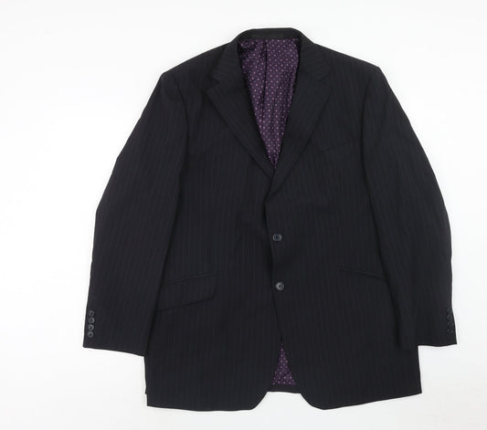 Marks and Spencer Mens Blue Striped Wool Jacket Suit Jacket Size 46 Regular