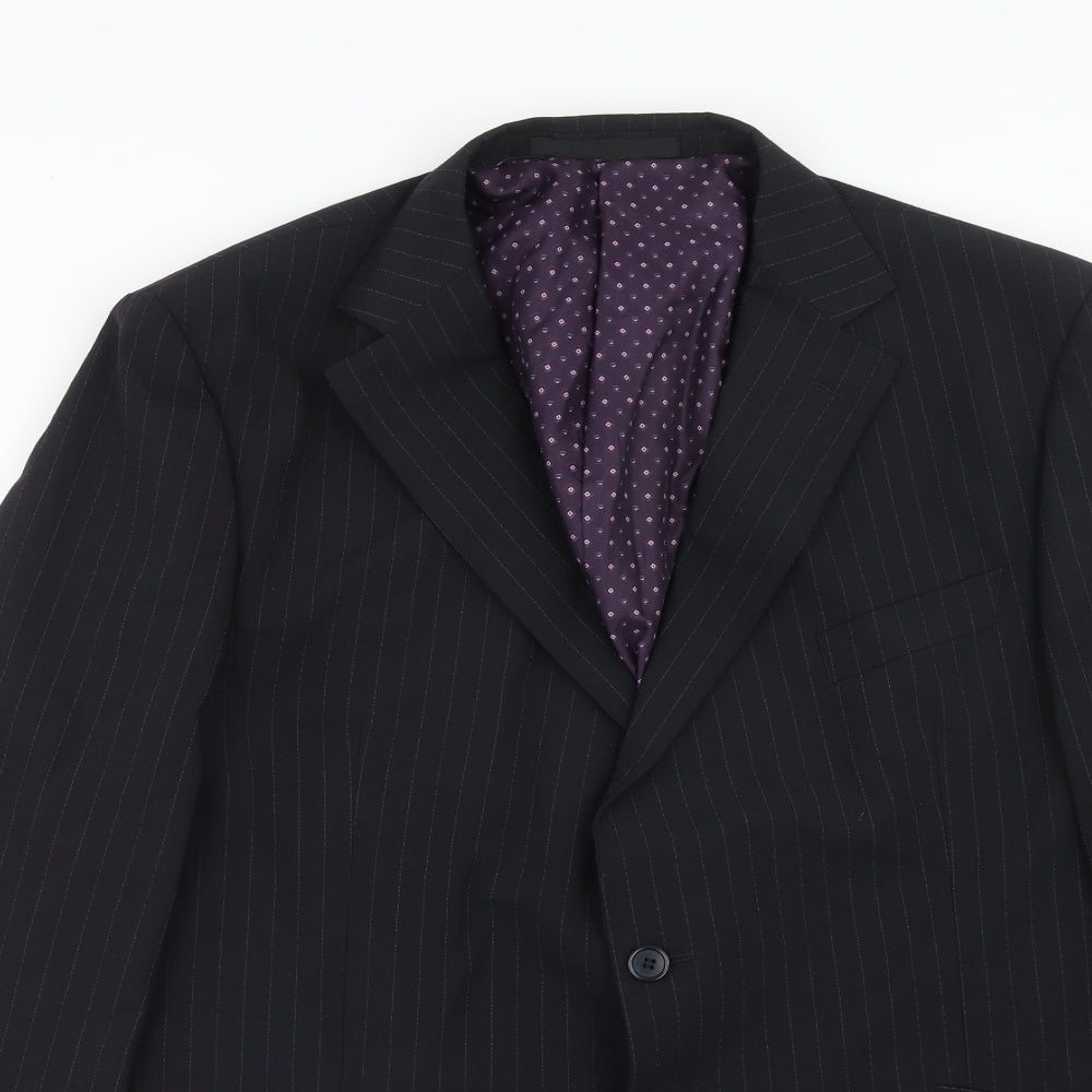 Marks and Spencer Mens Blue Striped Wool Jacket Suit Jacket Size 46 Regular