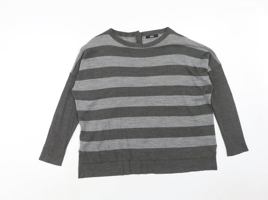 Marks and Spencer Womens Grey Round Neck Striped Acrylic Pullover Jumper Size 12