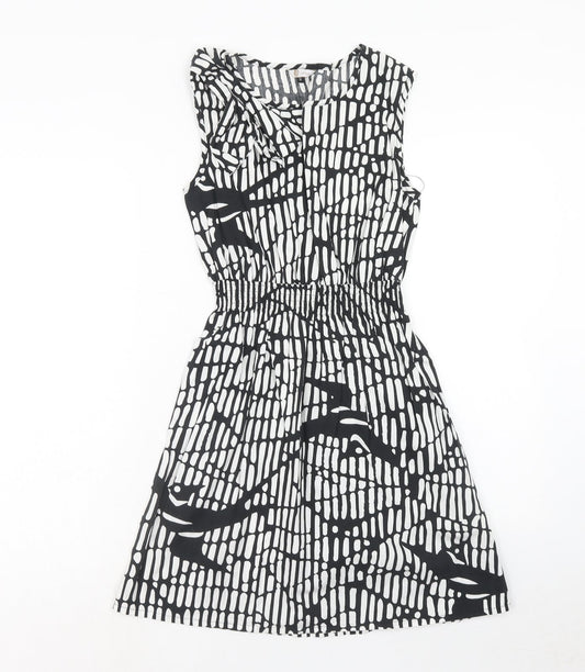 159.MA Womens Black Geometric Cotton Fit & Flare Size M V-Neck Pullover