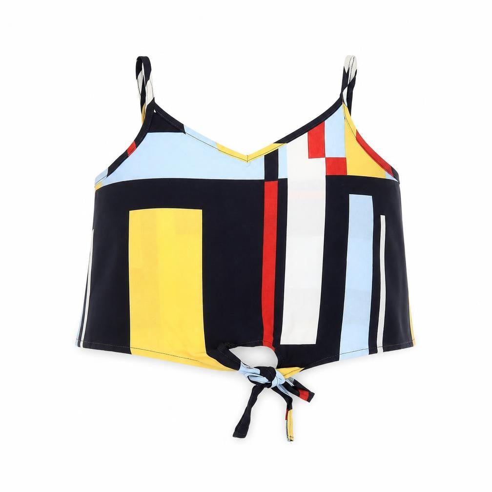 Preworn Womens Multicoloured Geometric Polyester Cropped Tank Size S V-Neck