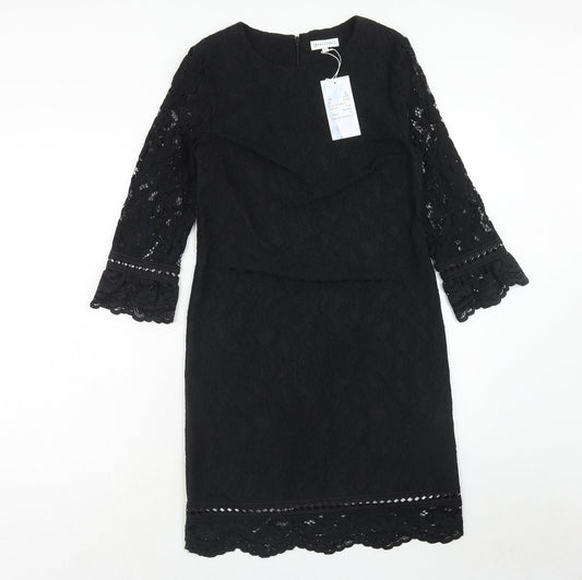 Warehouse Womens Black Cotton A-Line Size 6 Round Neck Zip