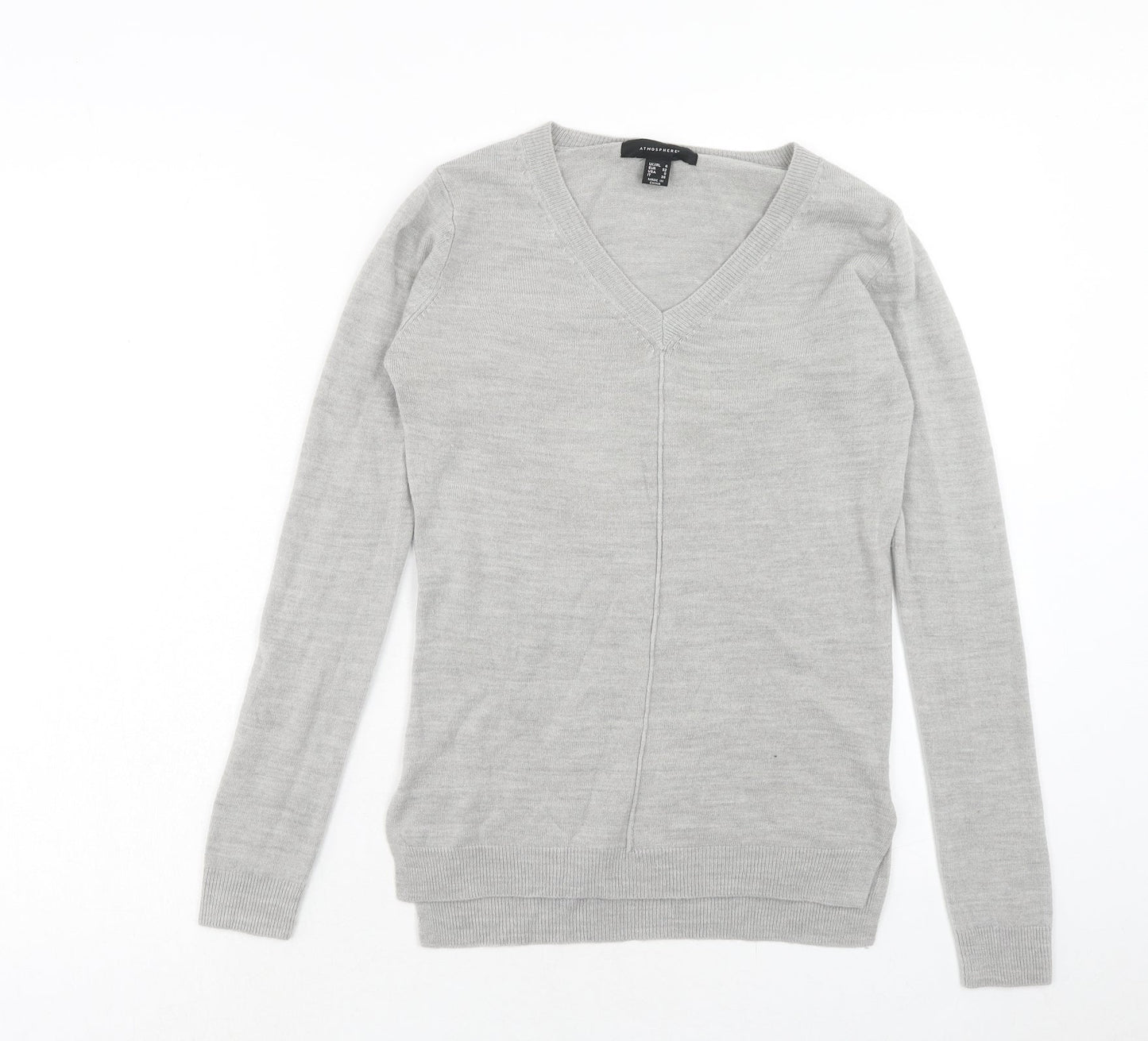 Atmosphere Womens Grey V-Neck Acrylic Pullover Jumper Size 4