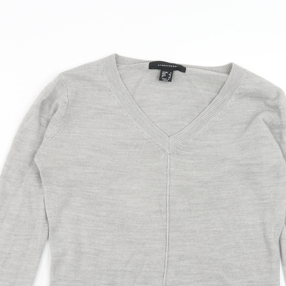 Atmosphere Womens Grey V-Neck Acrylic Pullover Jumper Size 4