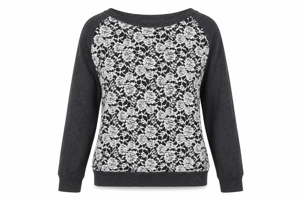 Marks & Spencer Womens Grey Round Neck Floral Viscose Pullover Jumper Size 14