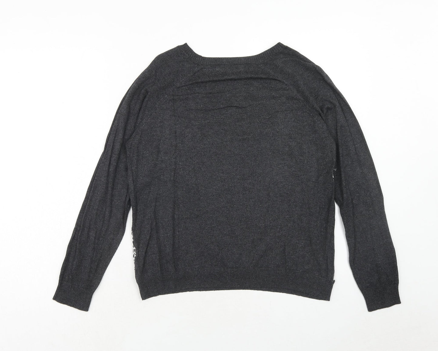 Marks and Spencer Womens Grey Round Neck Floral Viscose Pullover Jumper Size 14