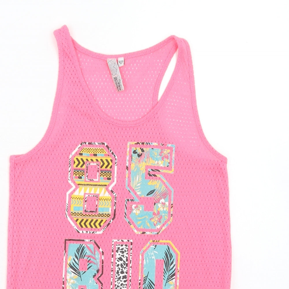 Young Dimension Girls Pink Polyester Basic Tank Size 12-13 Years Round Neck Pullover