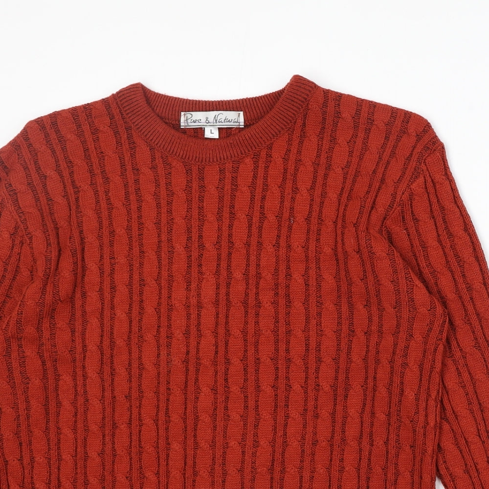 Pure & Natural Womens Red Round Neck Acrylic Pullover Jumper Size L