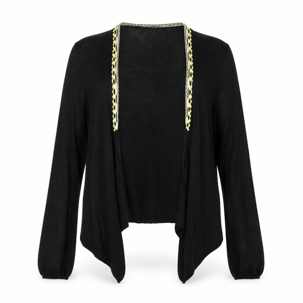 Promod Womens Black V-Neck Viscose Cardigan Jumper Size M - Contrasting Trim