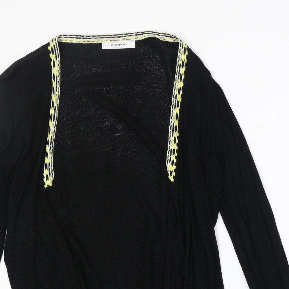 Promod Womens Black V-Neck Viscose Cardigan Jumper Size M - Contrasting Trim