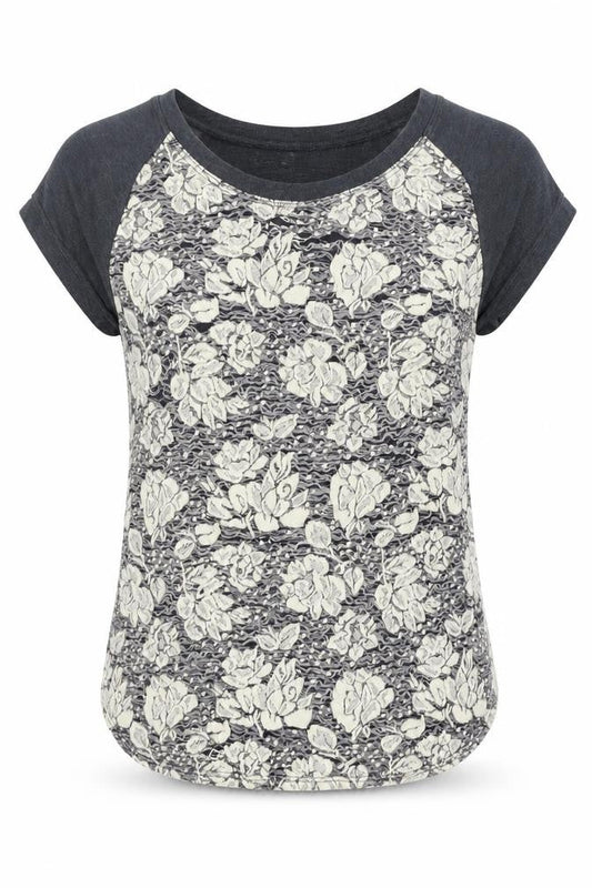 Olivia Moon Womens Grey Floral Viscose Basic T-Shirt Size S Boat Neck
