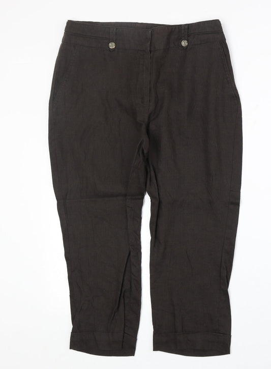Gdm Womens Brown Linen Trousers Size 12 Regular Zip