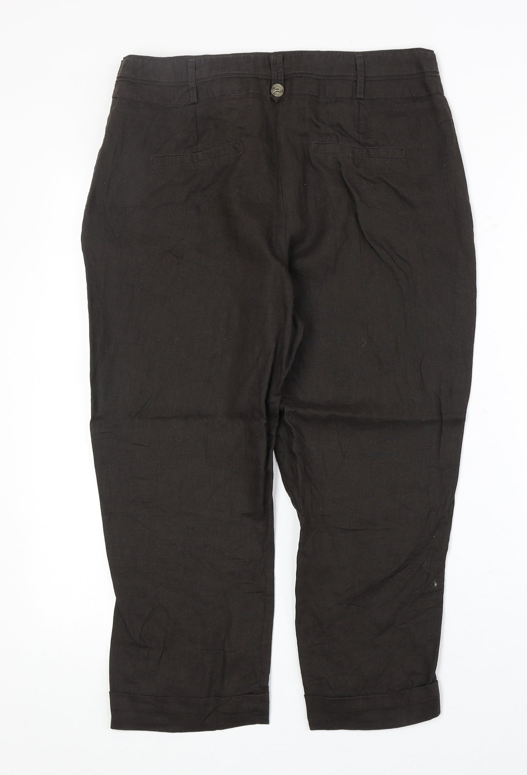 Gdm Womens Brown Linen Trousers Size 12 Regular Zip