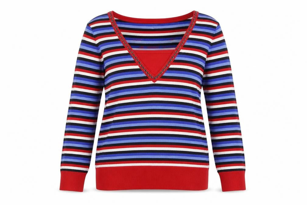 Country Casuals Womens Multicoloured Square Neck Striped Viscose Pullover Jumper Size M