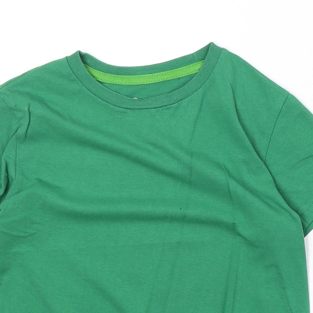 Lapsa Boys Green 100% Cotton Basic T-Shirt Size S Round Neck Pullover