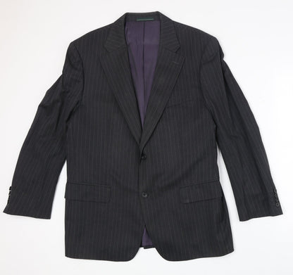 Greenwoods Mens Black Striped Wool Jacket Suit Jacket Size 40 Regular