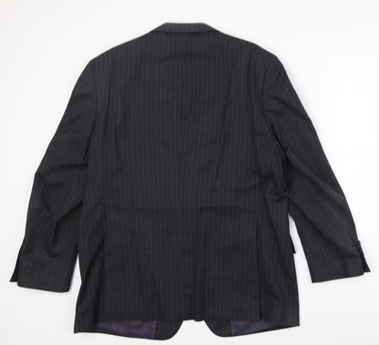 Greenwoods Mens Black Striped Wool Jacket Suit Jacket Size 40 Regular