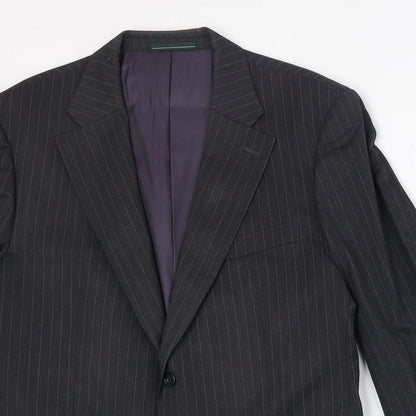 Greenwoods Mens Black Striped Wool Jacket Suit Jacket Size 40 Regular