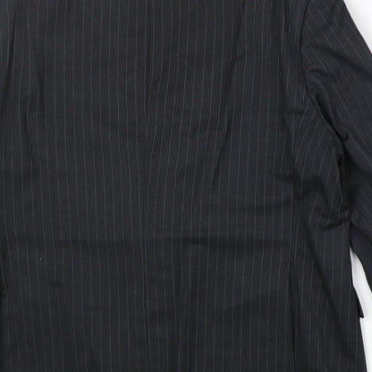 Greenwoods Mens Black Striped Wool Jacket Suit Jacket Size 40 Regular
